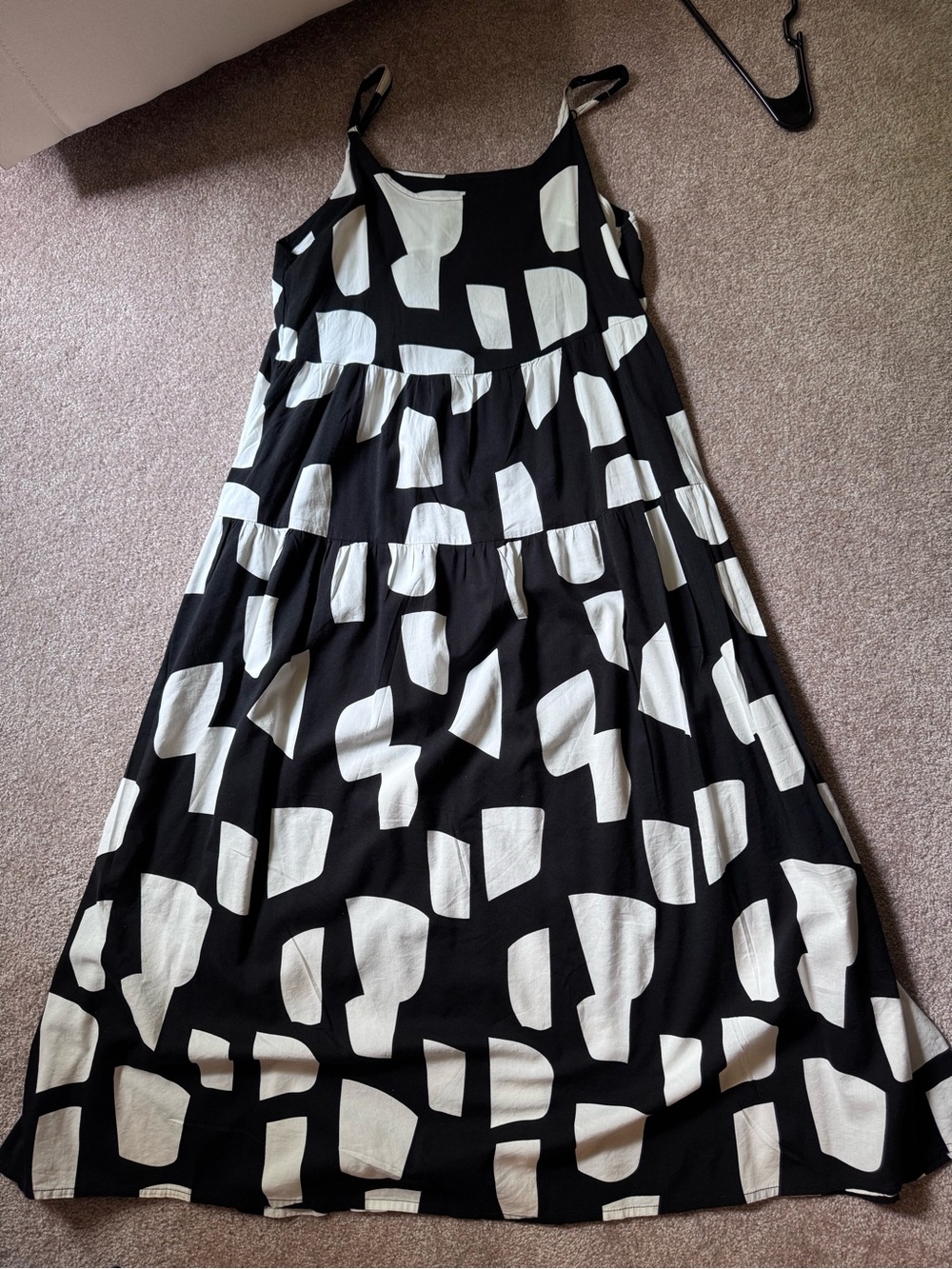 Black & White Geometric Tiered Maxi Dress